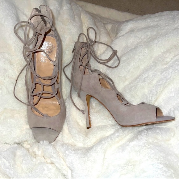 Vince Camuto Beige Lace Up Peep Toe High Heels - Size 9 - Picture 1 of 4